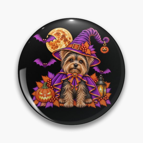 Item preview, Terrier Yorkshire Halloween Witch Costume & Spooky Pumpkin designed and sold by PixelsPaws.