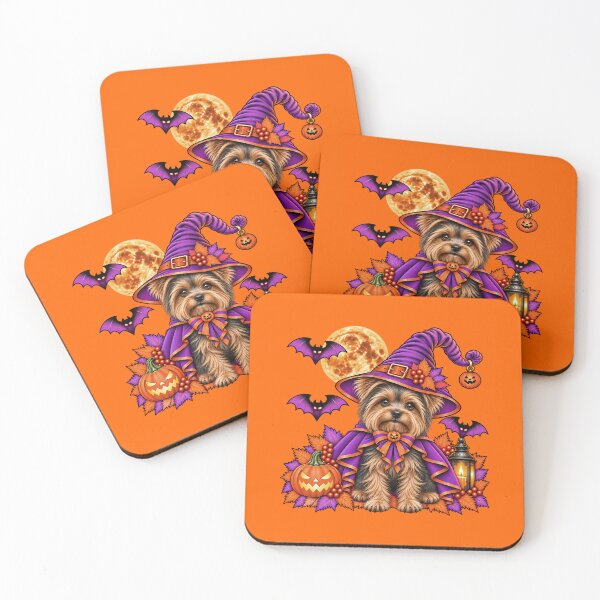 Item preview, Terrier Yorkshire Halloween Witch Costume & Spooky Pumpkin designed and sold by PixelsPaws.