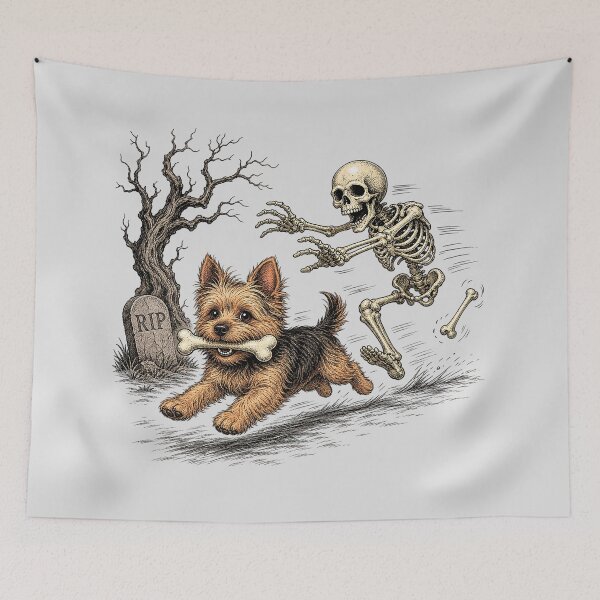 Item preview,  A fleeing dog and a skeleton. designed and sold by MagelliShop.