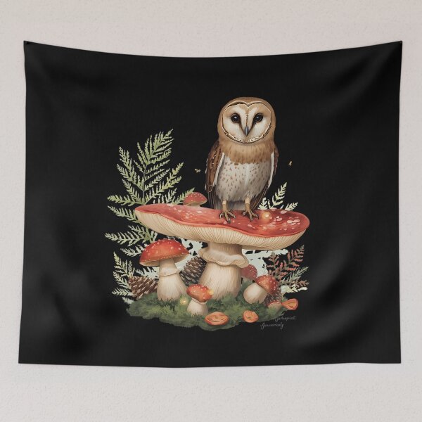 Item preview, Vintage Brown Owl on Amanita Mushroom Dark Cottagecore Sticker designed and sold by Youram.