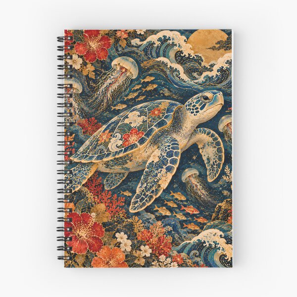 Item preview, Maximalist Japanese Wave Sea Turtle Floral Ukiyo-e designed and sold by Jozefin's Studio.