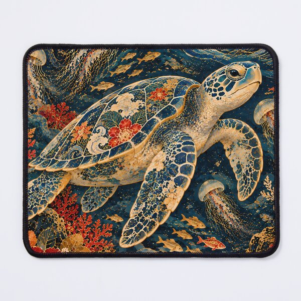 Item preview, Maximalist Japanese Wave Sea Turtle Floral Ukiyo-e designed and sold by Jozefin's Studio.