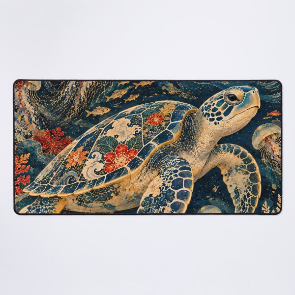 Item preview, Maximalist Japanese Wave Sea Turtle Floral Ukiyo-e designed and sold by Jozefin's Studio.