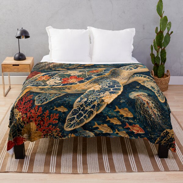 Item preview, Maximalist Japanese Wave Sea Turtle Floral Ukiyo-e designed and sold by Jozefin's Studio.