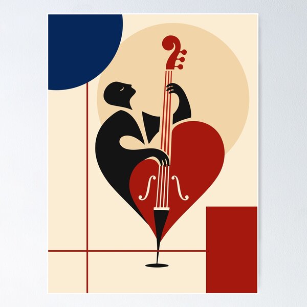 Item preview, Double Bass Art Print, Jazz Bass Player Print, Upright Bass Art, Musician Gift, Mid Century Modern Music Decor, Jazz Lover Gift designed and sold by Studio pod Burom.
