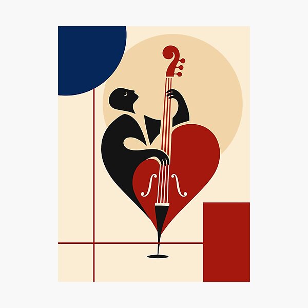 Item preview, Double Bass Art Print, Jazz Bass Player Print, Upright Bass Art, Musician Gift, Mid Century Modern Music Decor, Jazz Lover Gift designed and sold by Studio pod Burom.