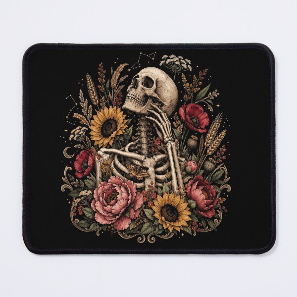 Item preview, Gothic Floral Skeleton Botanical Skull with Sunflowers and Poppies designed and sold by ArcaneArtistry.