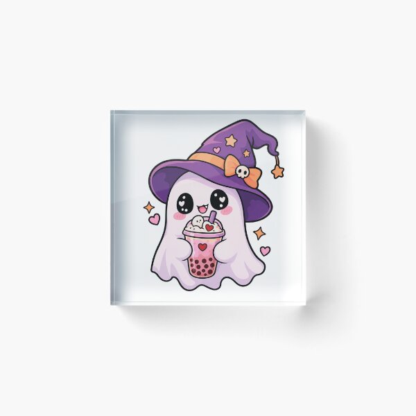 Item preview, Kawaii Ghost Witch Drinking Boba Tea  designed and sold by CrazySzoopWorld.