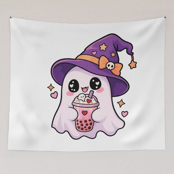 Item preview, Kawaii Ghost Witch Drinking Boba Tea  designed and sold by CrazySzoopWorld.