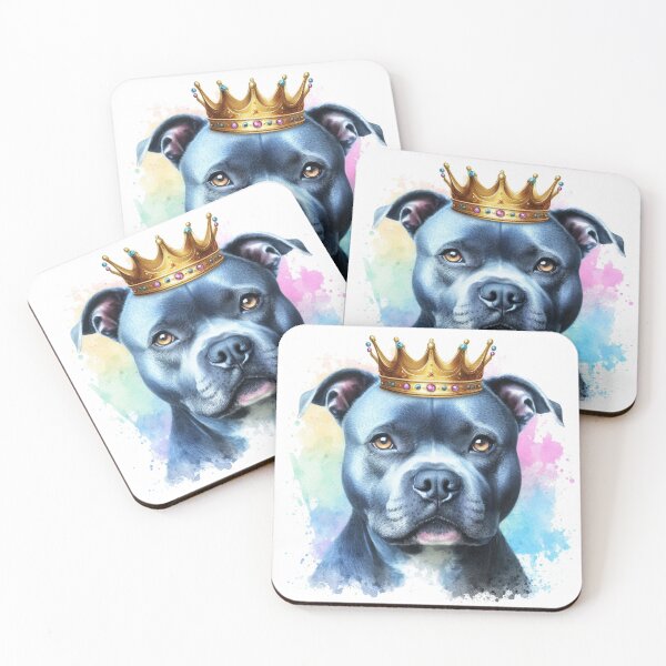 Item preview, Regal Blue Staffy Wearing Crown Watercolor Portrait designed and sold by MaedK.