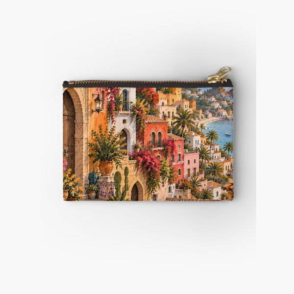 Item preview, Maximalist Mediterranean Coastal Village Oil Painting Sunset designed and sold by Jozefin's Studio.