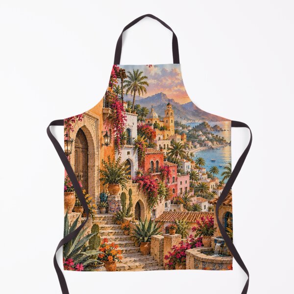 Item preview, Maximalist Mediterranean Coastal Village Oil Painting Sunset designed and sold by Jozefin's Studio.