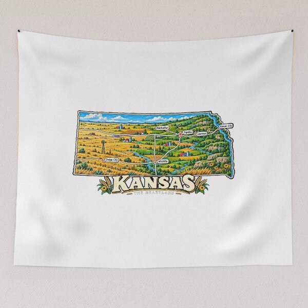 Item preview, Hand Drawn Kansas Travel Souvenir Landmark Gift designed and sold by MichaeIRellov.