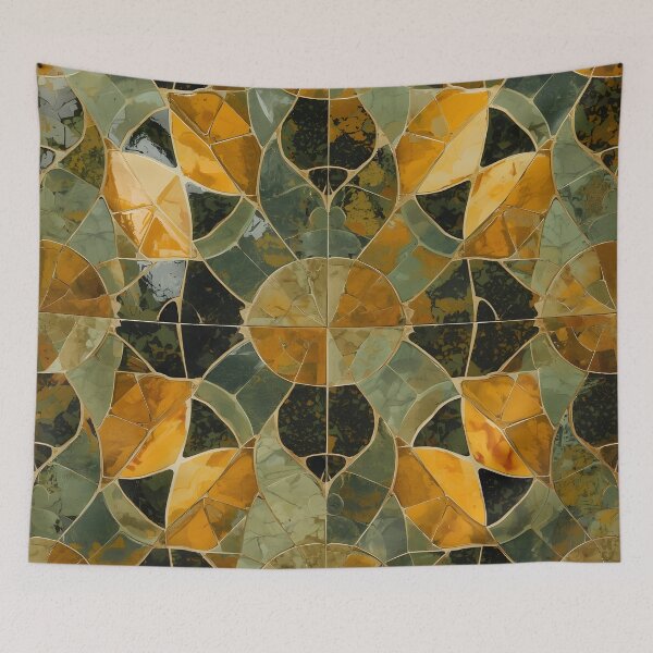 Item preview, Gaudi Inspired Olive Green Turmeric Yellow Ceramic Mosaic Pattern designed and sold by GrinGalore.