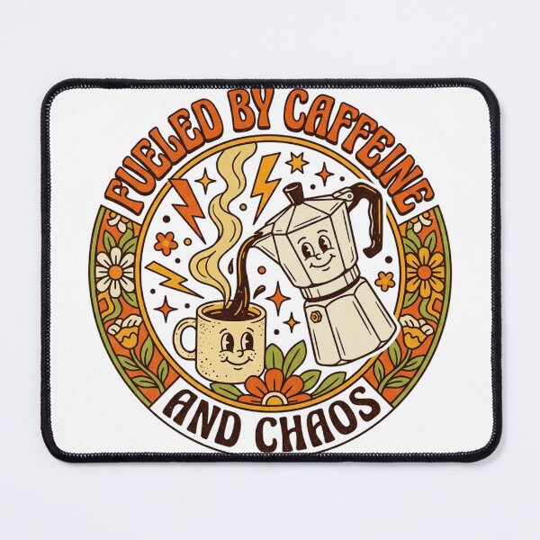 Item preview, Fueled By Caffeine And Chaos - Retro 70s Coffee Badge designed and sold by zac41 ⭐️⭐️⭐️⭐️⭐️(481).