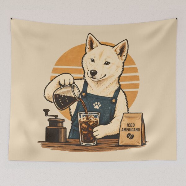 Item preview, Jindo Dog Barista – Iced Americano Retro Coffee Illustration designed and sold by Jasardpu.