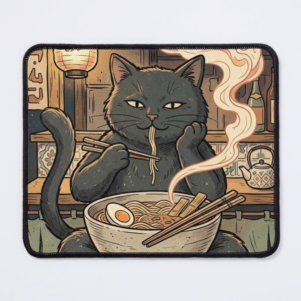 Item preview, Vintage Japanese Ramen Cat Noodle Illustration designed and sold by @SHINTOSARTSTORE.