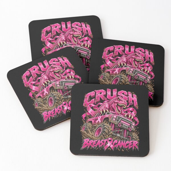 Item preview, Crush Breast Cancer Monster Truck Pink Ribbon Dinosaur TRex designed and sold by Fatherday.