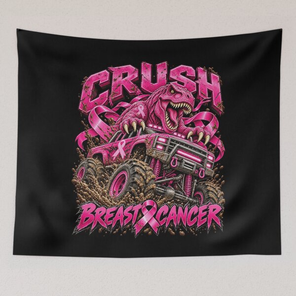 Item preview, Crush Breast Cancer Monster Truck Pink Ribbon Dinosaur TRex designed and sold by Fatherday.