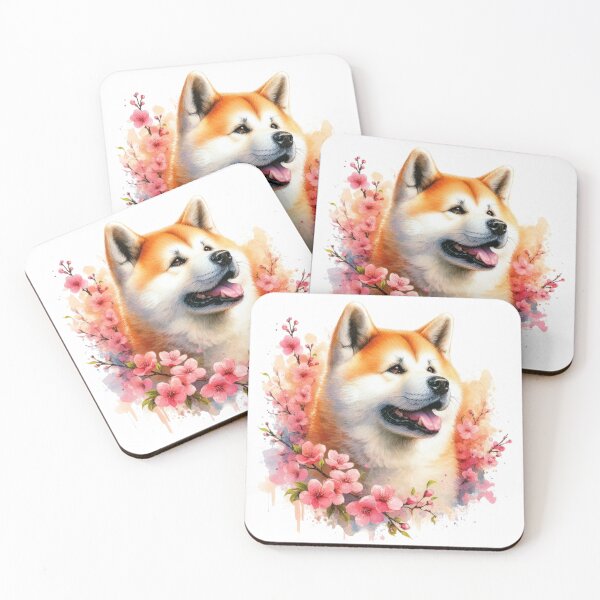 Item preview, Colorful Japanese Akita in Cherry Blossoms Watercolor Portrait designed and sold by MaedK.