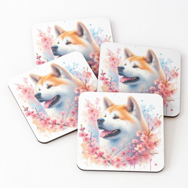 Item preview, Colorful Japanese Akita in Cherry Blossoms Watercolor Portrait designed and sold by MaedK.