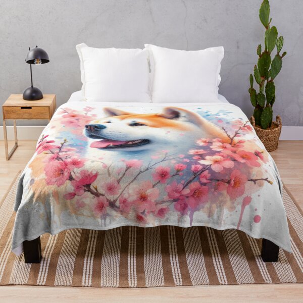 Item preview, Colorful Japanese Akita in Cherry Blossoms Watercolor Portrait designed and sold by MaedK.