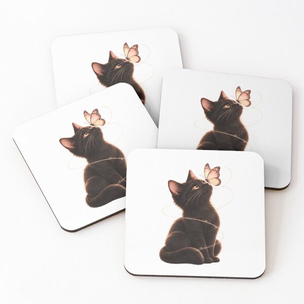 Item preview, Black Cat with Butterfly – Dreamy Whimsical Cat Aesthetic Art designed and sold by Safa  Reda.