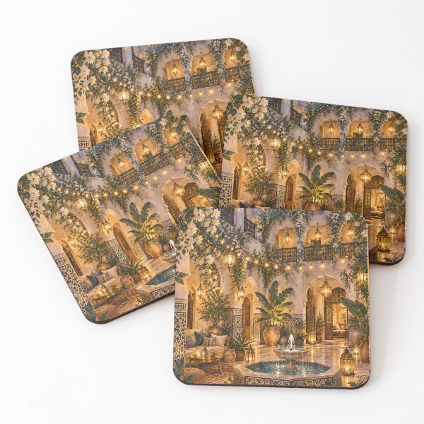 Item preview, Boho Moroccan Courtyard Oil Painting Night Lanterns designed and sold by Jozefin's Studio.