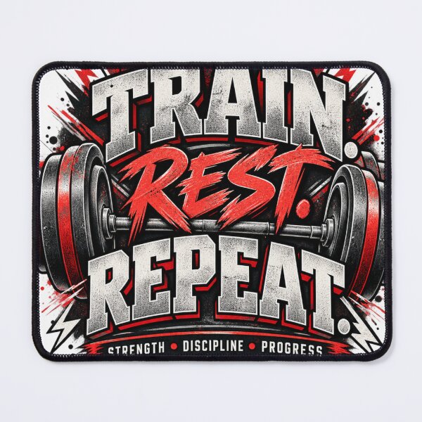 Item preview, Train Rest Repeat Fitness Workout Design designed and sold by BasicPrintStudio.