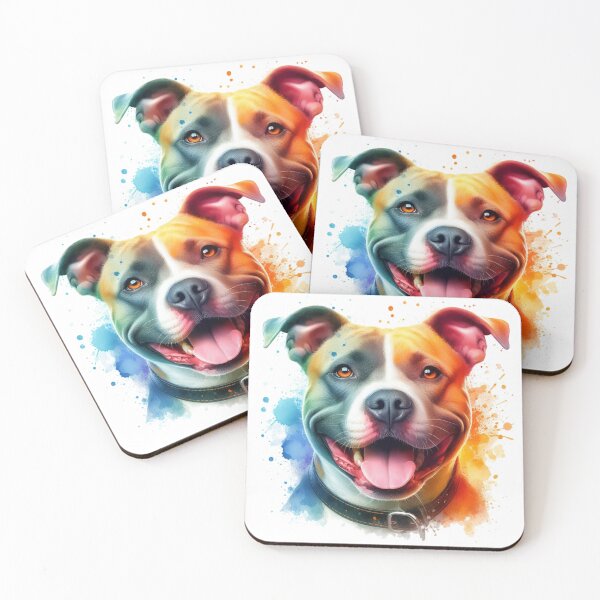 Item preview, Happy Golden Staffy Colorful Watercolor Portrait designed and sold by MaedK.