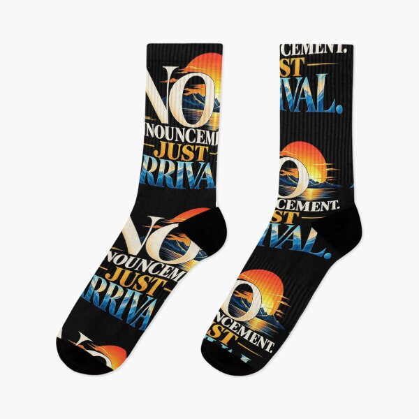 Item preview, No Announcement Just Arrival - Retro Sunset Mountain Typography Graphic designed and sold by Ozyven-Creation.