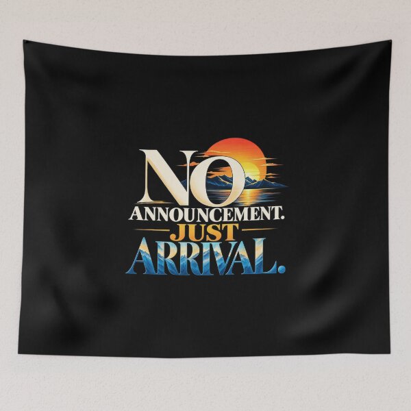Item preview, No Announcement Just Arrival - Retro Sunset Mountain Typography Graphic designed and sold by Ozyven-Creation.