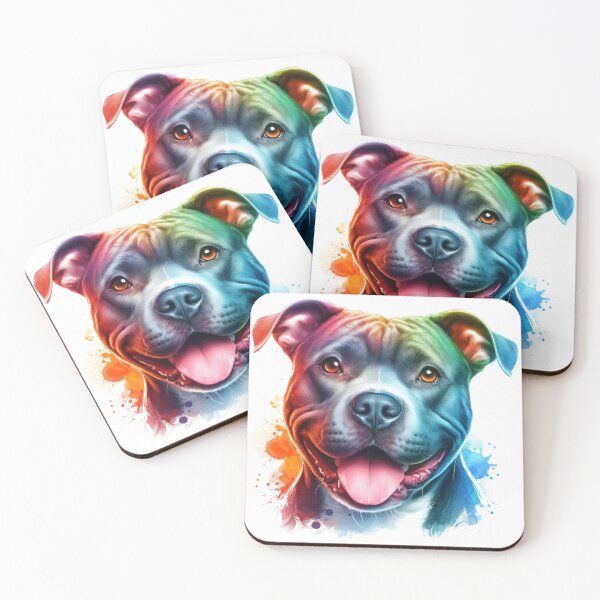 Item preview, Happy Blue Staffy Colorful Watercolor Portrait designed and sold by MaedK.