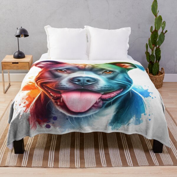 Item preview, Happy Blue Staffy Colorful Watercolor Portrait designed and sold by MaedK.