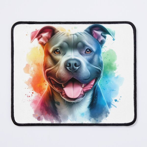 Item preview, Happy Blue Staffy Colorful Watercolor Portrait designed and sold by MaedK.