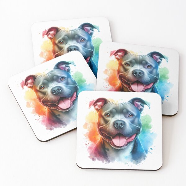Item preview, Happy Blue Staffy Colorful Watercolor Portrait designed and sold by MaedK.