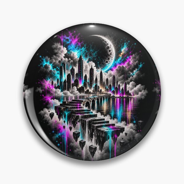 Artikelvorschau, Neon Moon City i Surreal Skyline Dreamscape entworfen und verkauft von Personiq Kaleido.