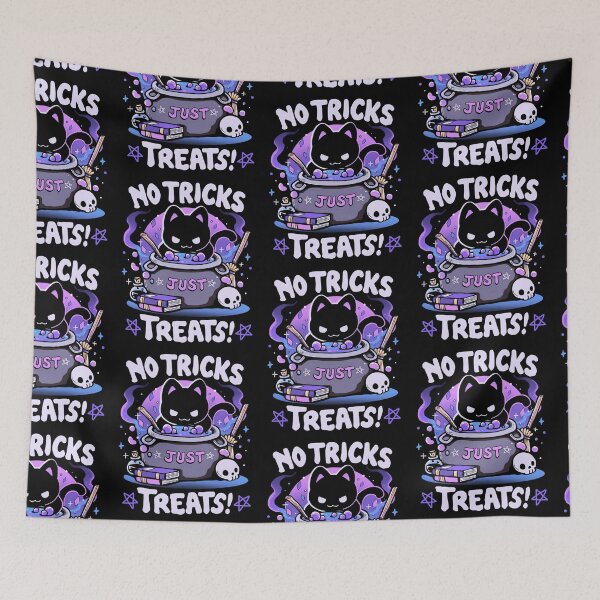 Item preview, No Tricks Just Treats Cute Witch Black Cat Cauldron Halloween designed and sold by JaPanAnimeSh8.