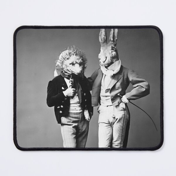 Item preview, Vintage Grimm Fairy Tales hare and hedgehog costumes 1862 Munich costume ball black and white photograph designed and sold by Astrid Arkhangelsky.