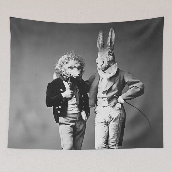 Item preview, Vintage Grimm Fairy Tales hare and hedgehog costumes 1862 Munich costume ball black and white photograph designed and sold by Astrid Arkhangelsky.