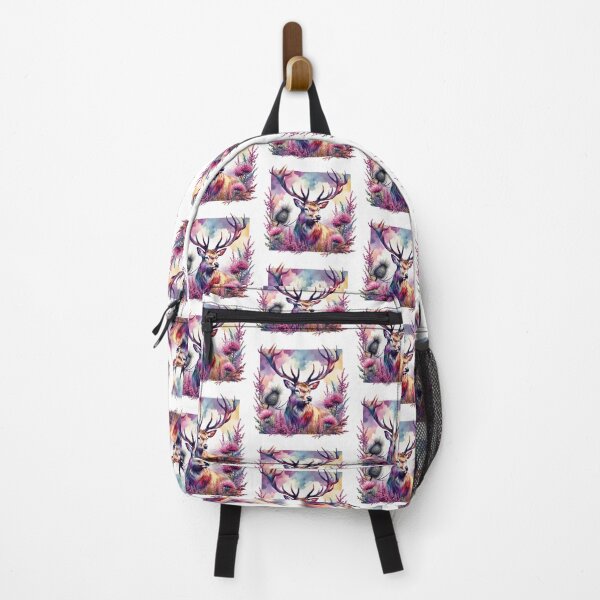 Item preview, Majestic Scottish Highland Stag in Thistles and Heather Colorful Watercolor designed and sold by MaedK.