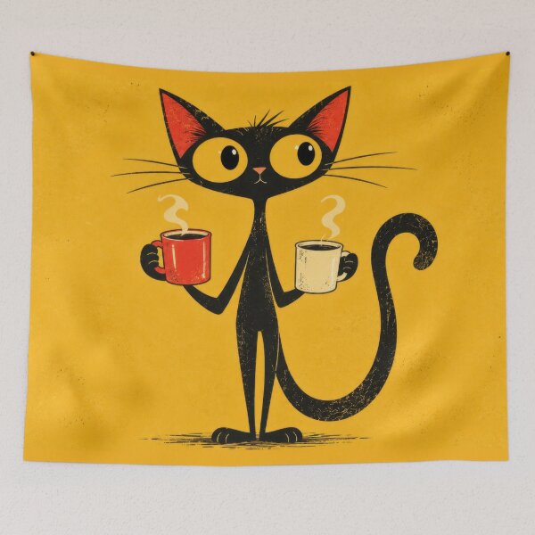 Item preview, Cute cat holding two cups designed and sold by anytka.