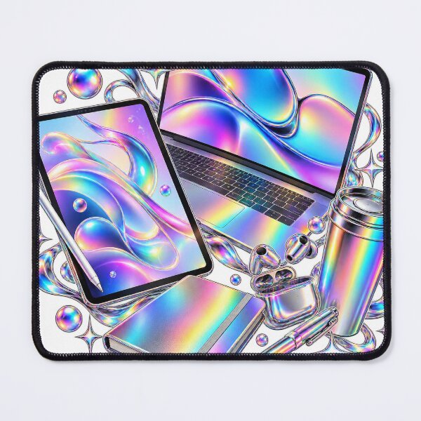 Item preview, Study Cafe Essentials - Chrome Rainbow 2020s Lifestyle Collage designed and sold by The198X.