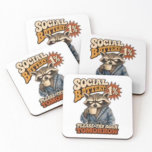 Item preview, Social Battery 1% Funny Raccoon Coffee Humor Design designed and sold by Wilcox PhotoArt.