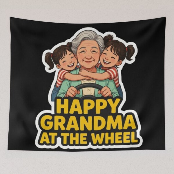 Item preview, Happy Grandma At The Wheel Cute Family Bumper Sticker designed and sold by PoleksGraphics.
