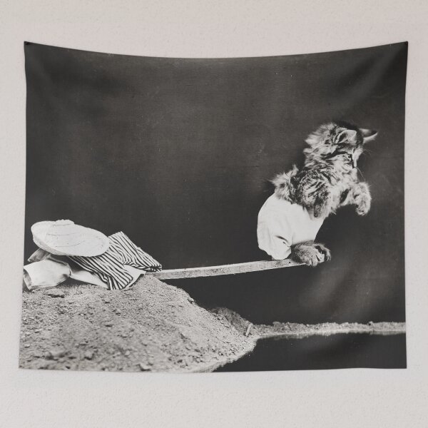 Item preview, Funny kitten walking the plank, ready or not, humorous vintage black and white cat photograph designed and sold by Astrid Arkhangelsky.