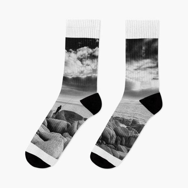 Item preview, Ocean Fishing in Black and White Landscape photo designed and sold by Faith Based Decor & Art &Gifts.