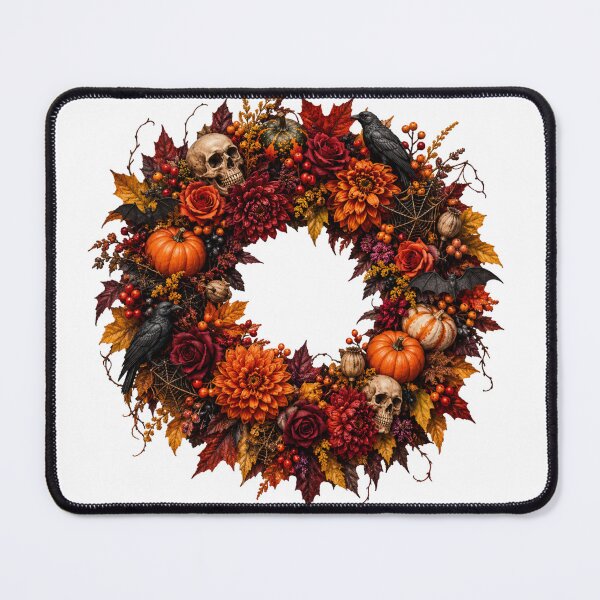 Item preview, Gothic Halloween Wreath Skull Raven Pumpkin Floral Plants designed and sold by Sycamorre.