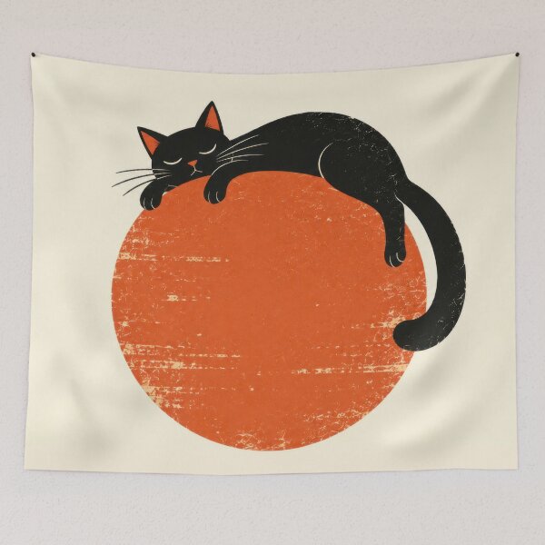 Item preview, Black cat resting on orange circle designed and sold by anytka.