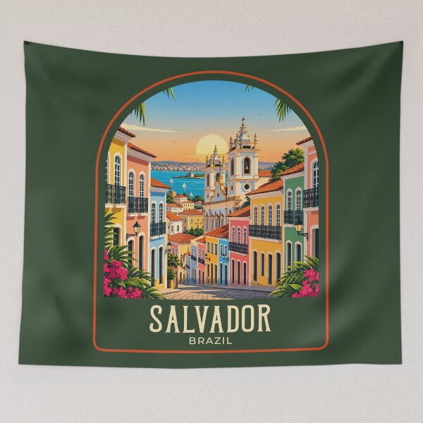 Artikelvorschau, Salvador Vintage Reiseillustration entworfen und verkauft von HomeLivingCo.